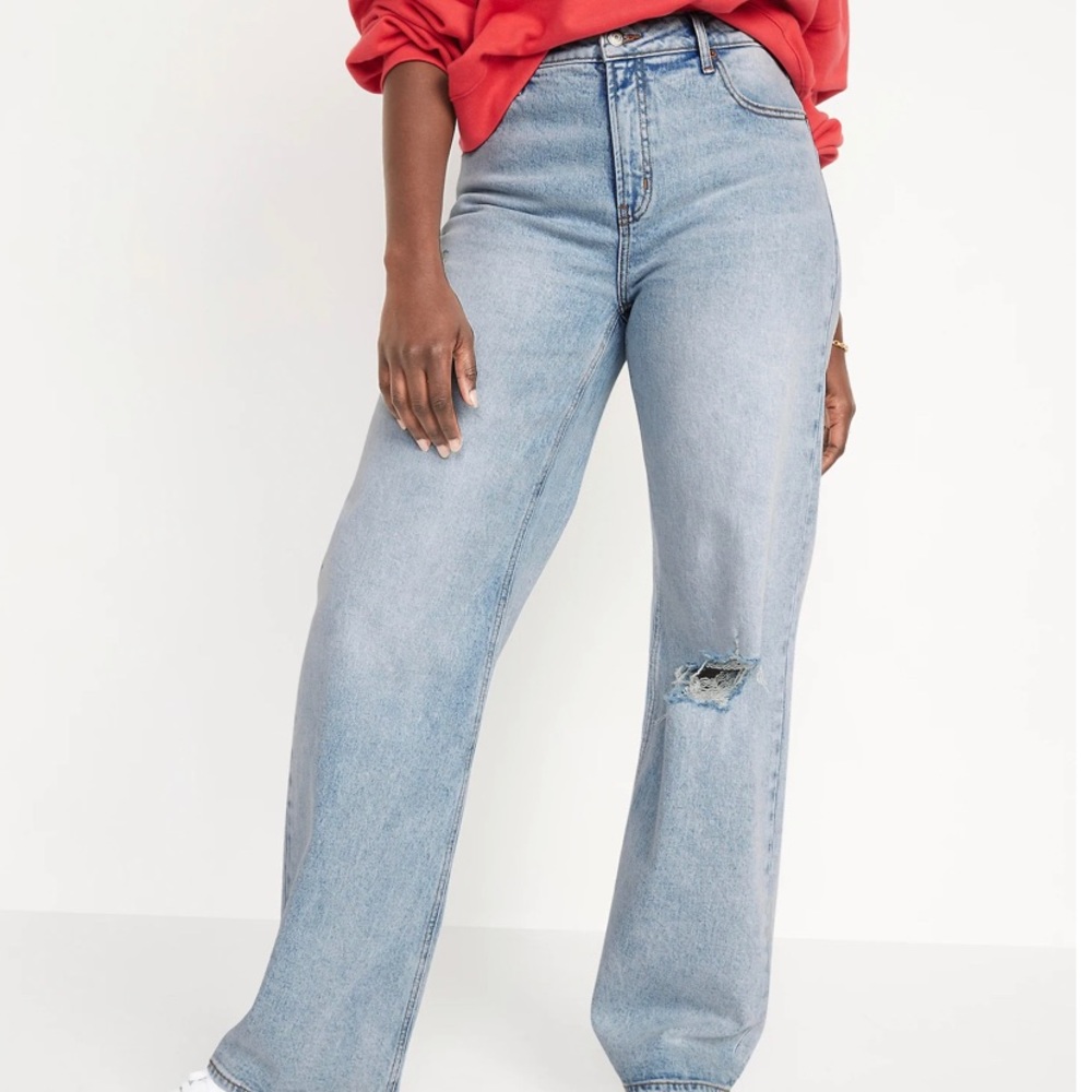 Mid-rise ripped wide-leg jeans